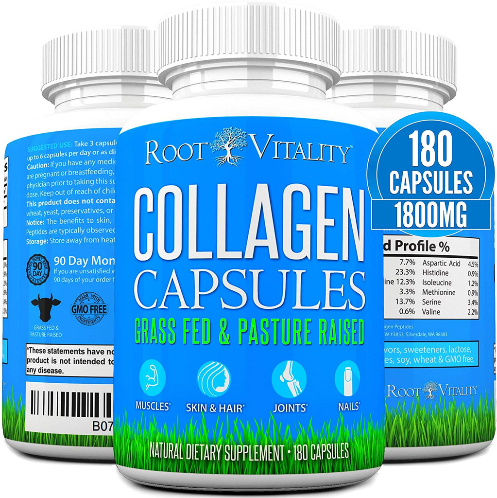 Root Vitality Collagen Pills, for Skin, Hair, Nails & Joints, Collagen Peptides, 180 Capsules