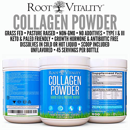 Root Vitality Collagen Powder, for Skin, Hair, Nails & Joints, Collagen Peptides, 45 Servings